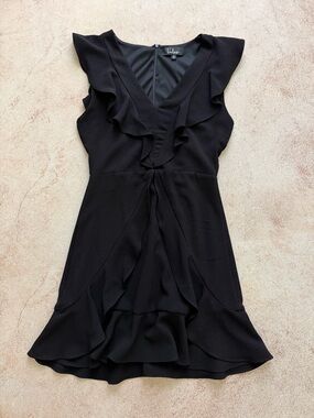 Lulu's Black Ruffle V-Neck Mini Dress